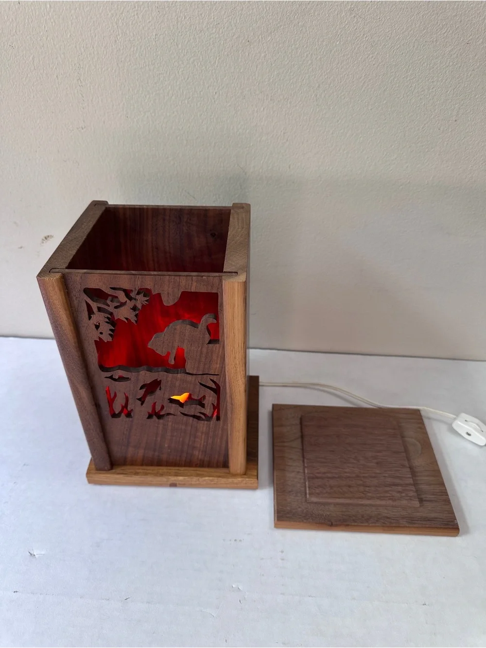 Vintage Handmade Wooden Silhouette Light Box Night Lamp Interchangeable Slats